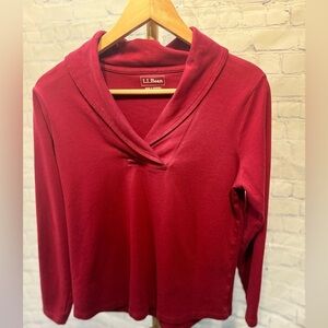 LL Bean Collared Long-Sleeve Tee Burgundy Petite Medium